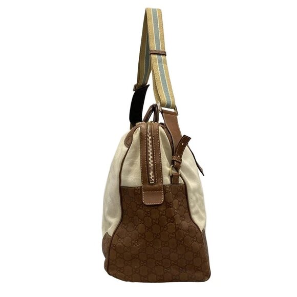 Auth GUCCI Guccissima 161820 Cream Dark Brown Canvas Leather Boston Bag - Picture 2 of 16